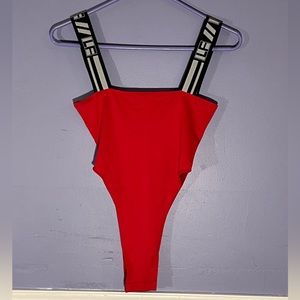LF Logo Strap Red Bodysuit